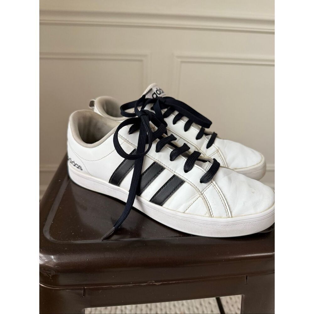 Adidas Neo Pace White Black 3 Stripe Leather Sneakers 9